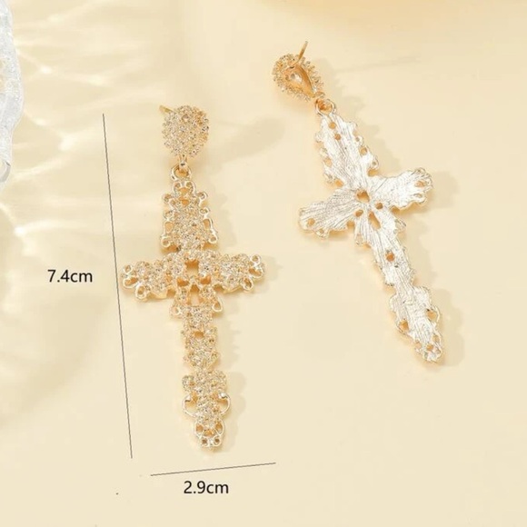 Gold Cross Earrings - Picture 5 of 5